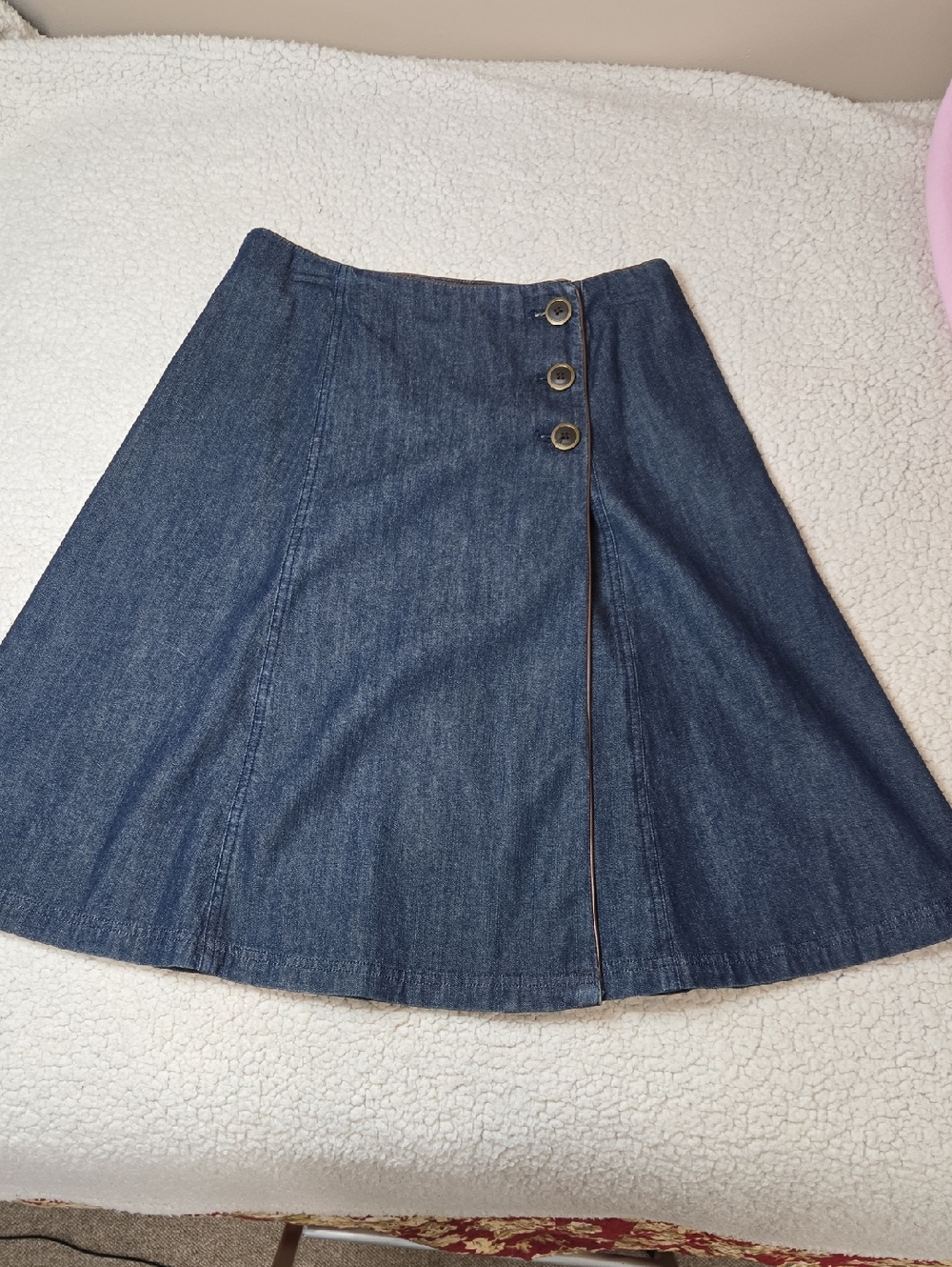 Jones New York Dark Blue Denim A-Line Wrap Skirt with Side Buttons